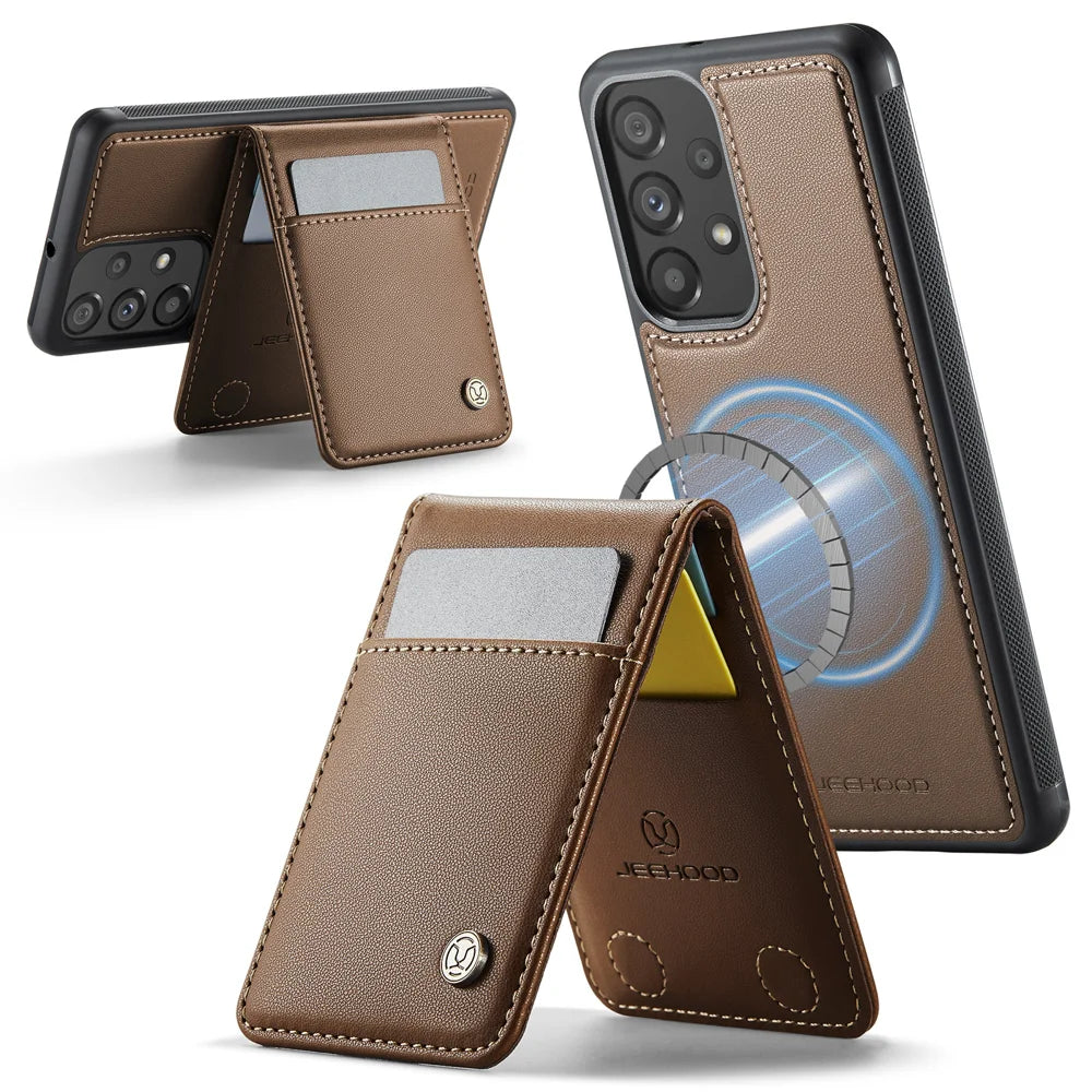 JEEHOOD For Samsung Galaxy A33 5G Leather Back Cover Magnetic Case  J06 Phone Case with Card Bag RFID Blocking - Brown - 2