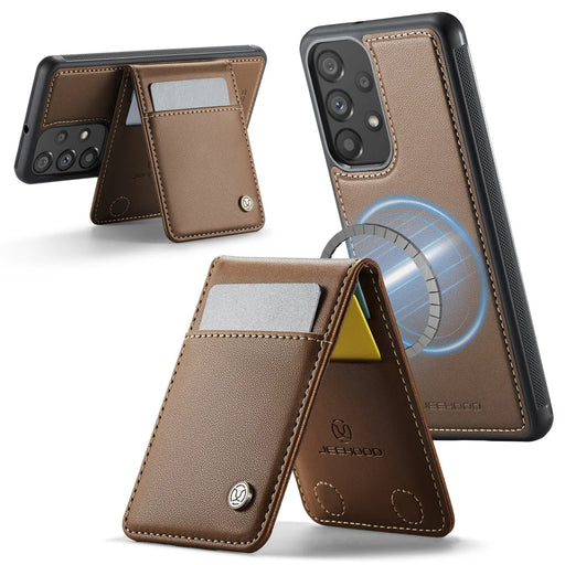 JEEHOOD For Samsung Galaxy A33 5G Leather Back Cover Magnetic Case  J06 Phone Case with Card Bag RFID Blocking - Brown - 2