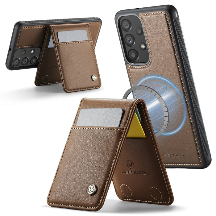 JEEHOOD For Samsung Galaxy A33 5G Leather Back Cover Magnetic Case  J06 Phone Case with Card Bag RFID Blocking - Brown - 2
