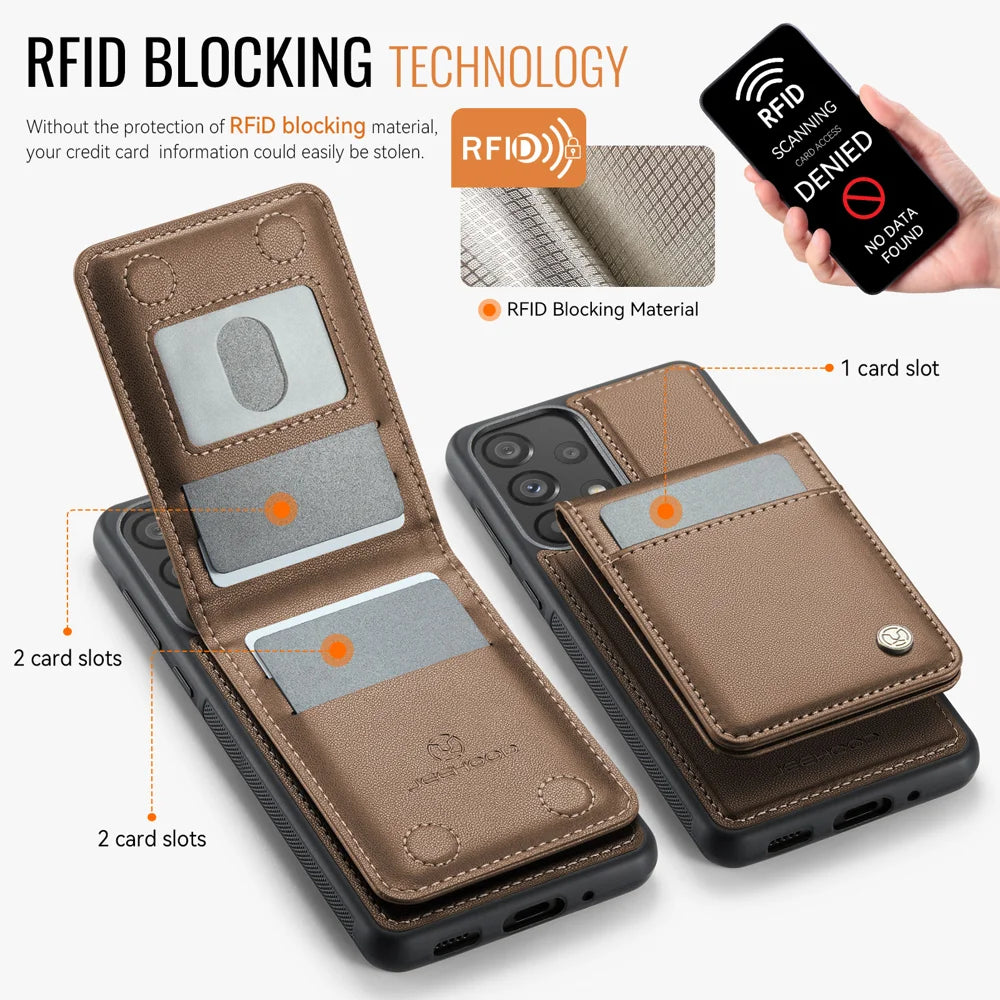 JEEHOOD For Samsung Galaxy A33 5G Leather Back Cover Magnetic Case  J06 Phone Case with Card Bag RFID Blocking - Brown - 3