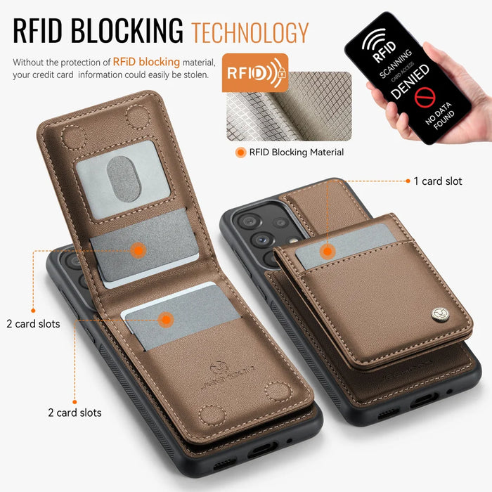 JEEHOOD For Samsung Galaxy A33 5G Leather Back Cover Magnetic Case  J06 Phone Case with Card Bag RFID Blocking - Brown - 3