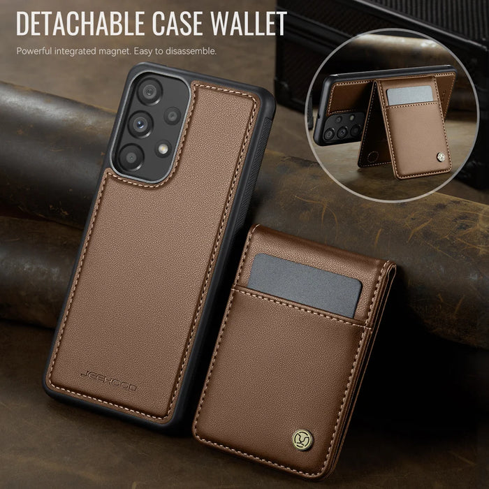 JEEHOOD For Samsung Galaxy A33 5G Leather Back Cover Magnetic Case  J06 Phone Case with Card Bag RFID Blocking - Brown - 4