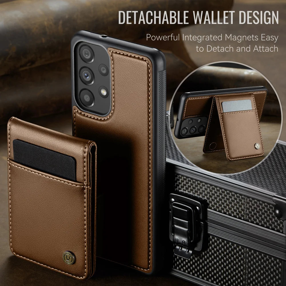 JEEHOOD For Samsung Galaxy A33 5G Leather Back Cover Magnetic Case  J06 Phone Case with Card Bag RFID Blocking - Brown - 7