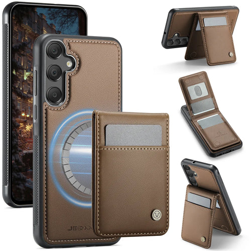 JEEHOOD For Samsung Galaxy A55 5G / Galaxy A35 5G Leather Back Cover Magnetic Case  J06 Phone Case with Card Bag RFID Blocking - Brown - 1