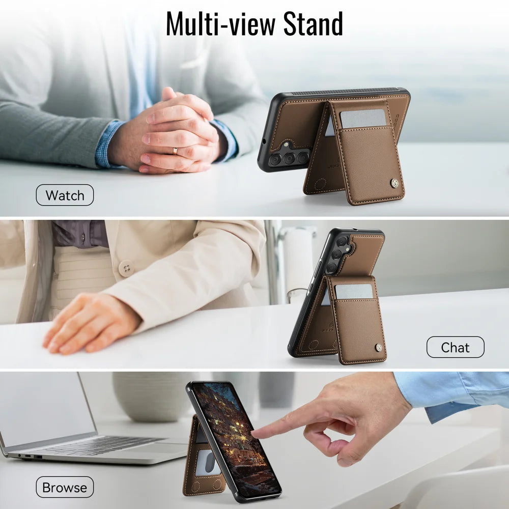 JEEHOOD For Samsung Galaxy A55 5G / Galaxy A35 5G Leather Back Cover Magnetic Case  J06 Phone Case with Card Bag RFID Blocking - Brown - 6