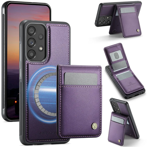 JEEHOOD For Samsung Galaxy A52 5G / Galaxy A52s 5G / Galaxy A52 4G Leather Back Cover Magnetic Case  J06 Phone Case with Card Bag RFID Blocking - Purple - 1