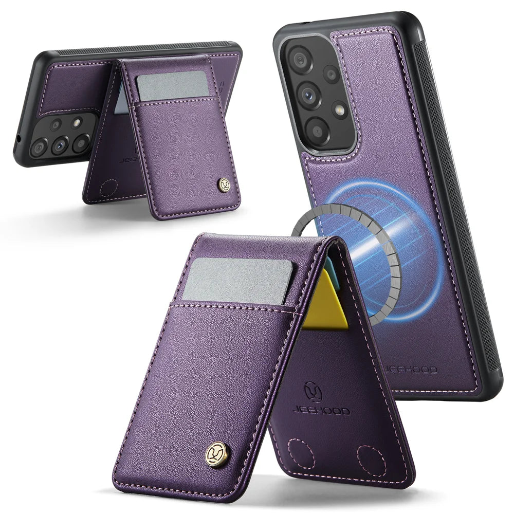 JEEHOOD For Samsung Galaxy A52 5G / Galaxy A52s 5G / Galaxy A52 4G Leather Back Cover Magnetic Case  J06 Phone Case with Card Bag RFID Blocking - Purple - 2