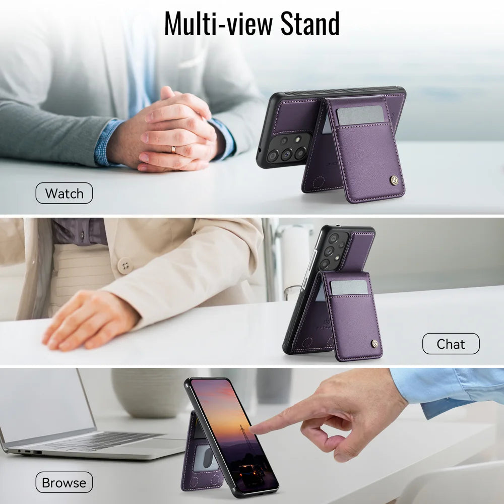 JEEHOOD For Samsung Galaxy A52 5G / Galaxy A52s 5G / Galaxy A52 4G Leather Back Cover Magnetic Case  J06 Phone Case with Card Bag RFID Blocking - Purple - 6