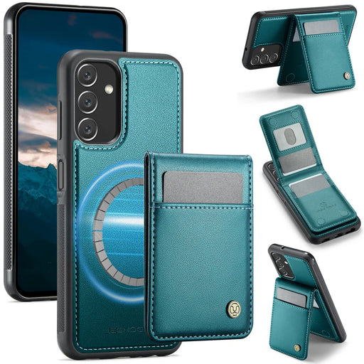 JEEHOOD For Samsung Galaxy A14 4G / Galaxy M44 5G / Galaxy A14 5G Leather Back Cover Magnetic Case  J06 Phone Case with Card Bag RFID Blocking - Blue - 1