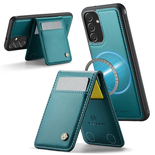 JEEHOOD For Samsung Galaxy A14 4G / Galaxy M44 5G / Galaxy A14 5G Leather Back Cover Magnetic Case  J06 Phone Case with Card Bag RFID Blocking - Blue - 2