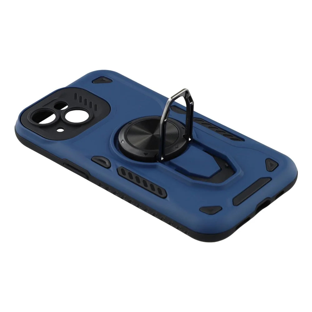 For iPhone 15 Case with Kickstand Shockproof TPU + PC Phone Back Cover - Navy Blue - 5