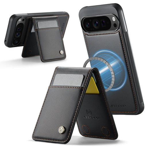 JEEHOOD For Google Pixel 9 Pro XL Leather Back Cover Magnetic Case  J06 Phone Case with Card Bag RFID Blocking - Black - 2