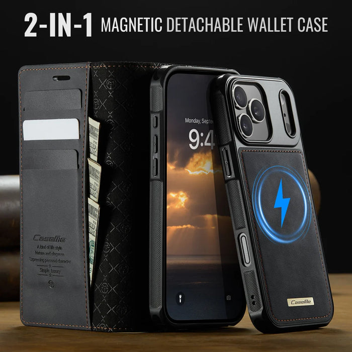 CASEME For iPhone 18 Pro / 17 Pro Case  C49 Compatible with MagSafe RFID Blocking Detachable Wallet Leather Phone Cover - Black - 4