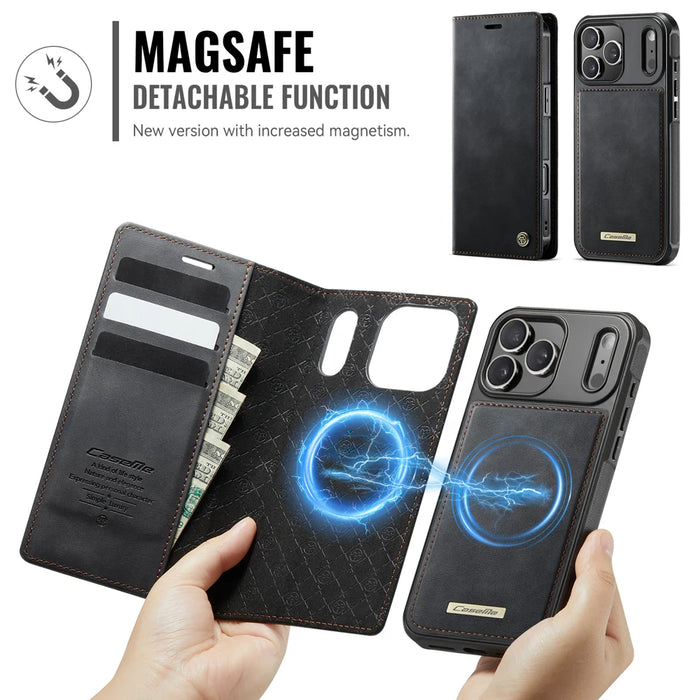 CASEME For iPhone 18 Pro / 17 Pro Case  C49 Compatible with MagSafe RFID Blocking Detachable Wallet Leather Phone Cover - Black - 5
