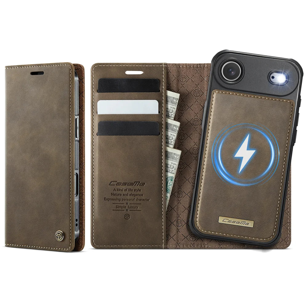 CASEME For iPhone Air Case  C49 Compatible with MagSafe RFID Blocking Detachable Wallet Leather Phone Cover - Coffee - 1
