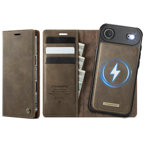 CASEME For iPhone Air Case  C49 Compatible with MagSafe RFID Blocking Detachable Wallet Leather Phone Cover - Coffee - 1
