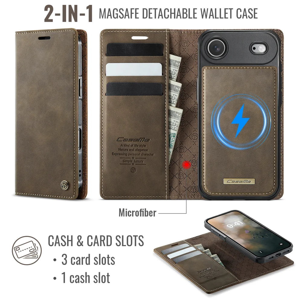 CASEME For iPhone Air Case  C49 Compatible with MagSafe RFID Blocking Detachable Wallet Leather Phone Cover - Coffee - 2