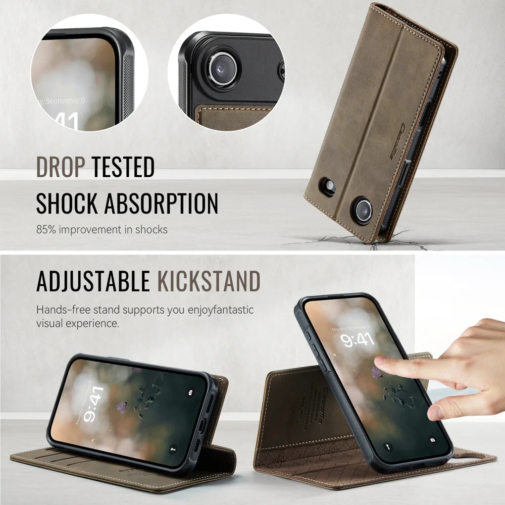 CASEME For iPhone Air Case  C49 Compatible with MagSafe RFID Blocking Detachable Wallet Leather Phone Cover - Coffee - 3