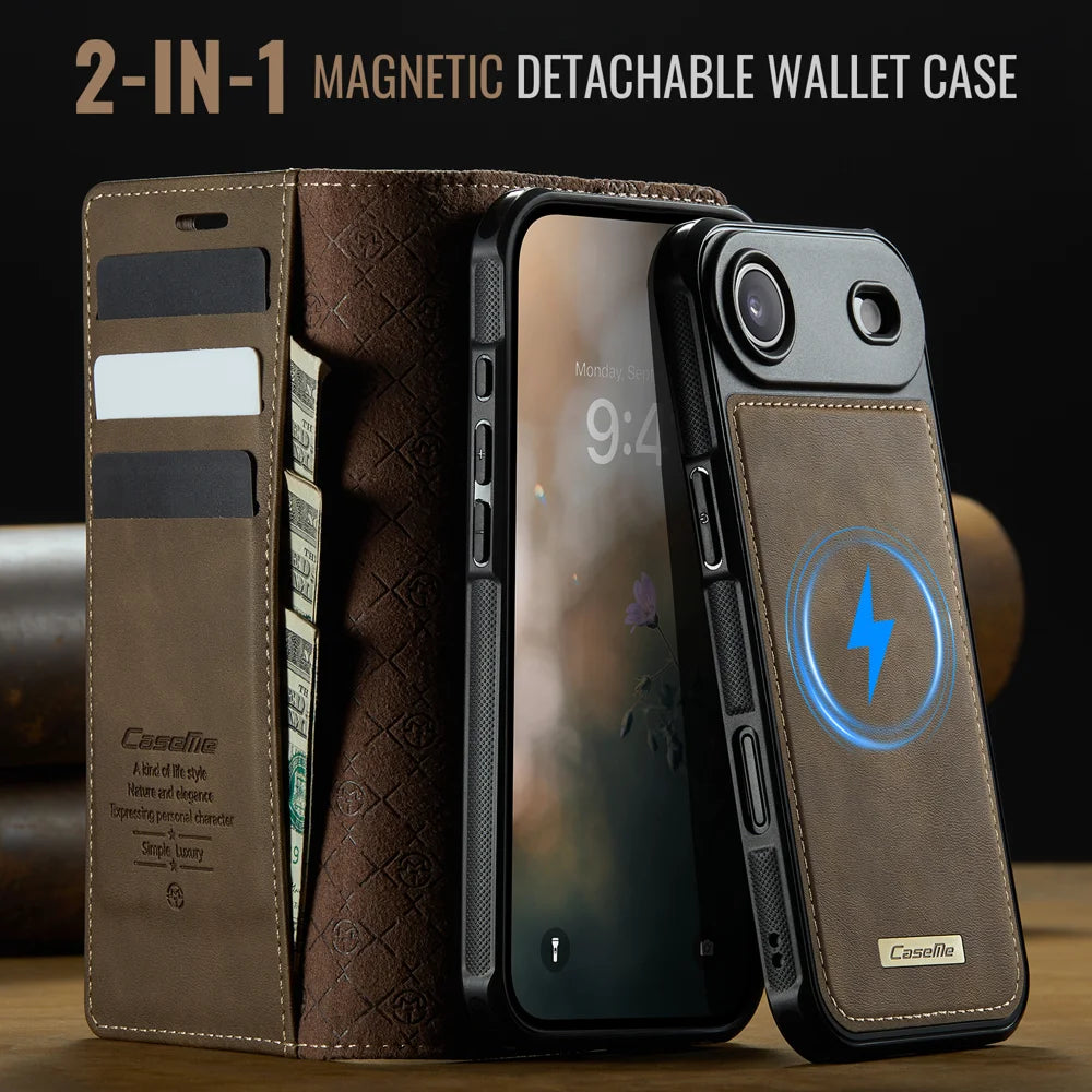 CASEME For iPhone Air Case  C49 Compatible with MagSafe RFID Blocking Detachable Wallet Leather Phone Cover - Coffee - 4