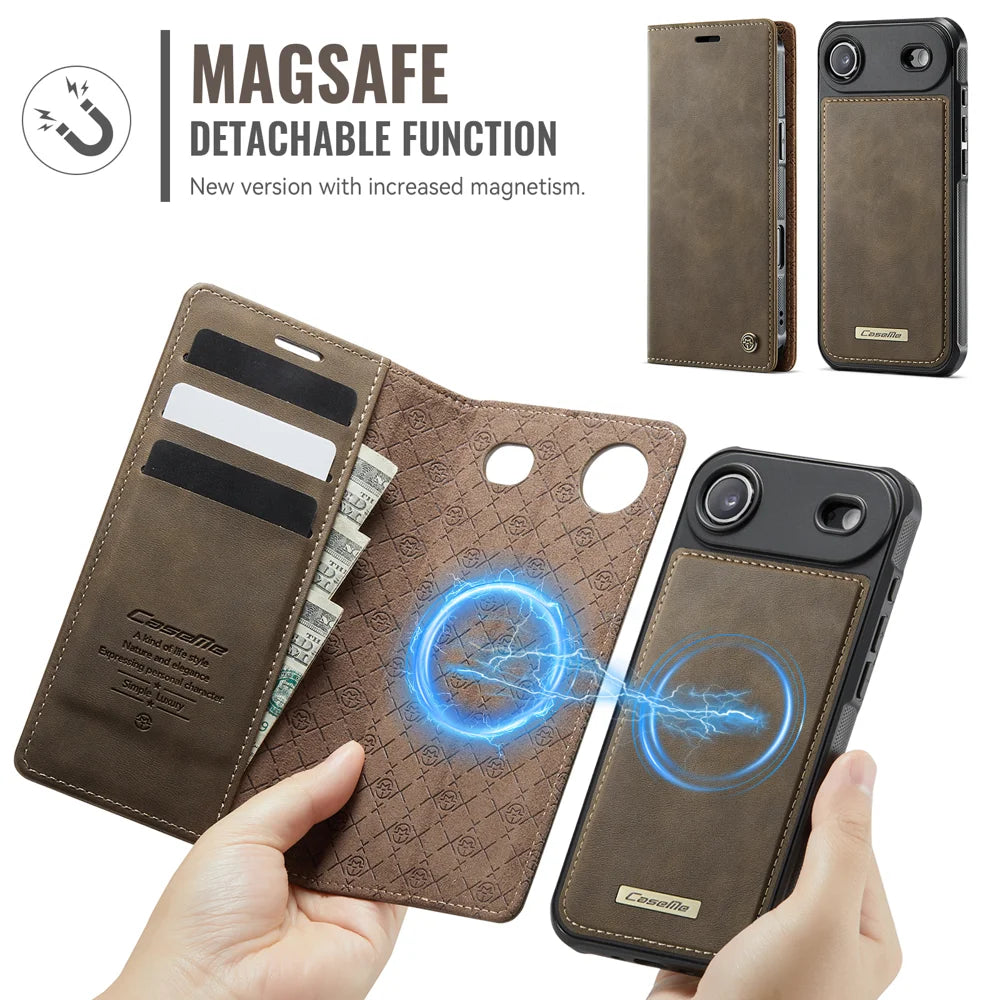 CASEME For iPhone Air Case  C49 Compatible with MagSafe RFID Blocking Detachable Wallet Leather Phone Cover - Coffee - 5