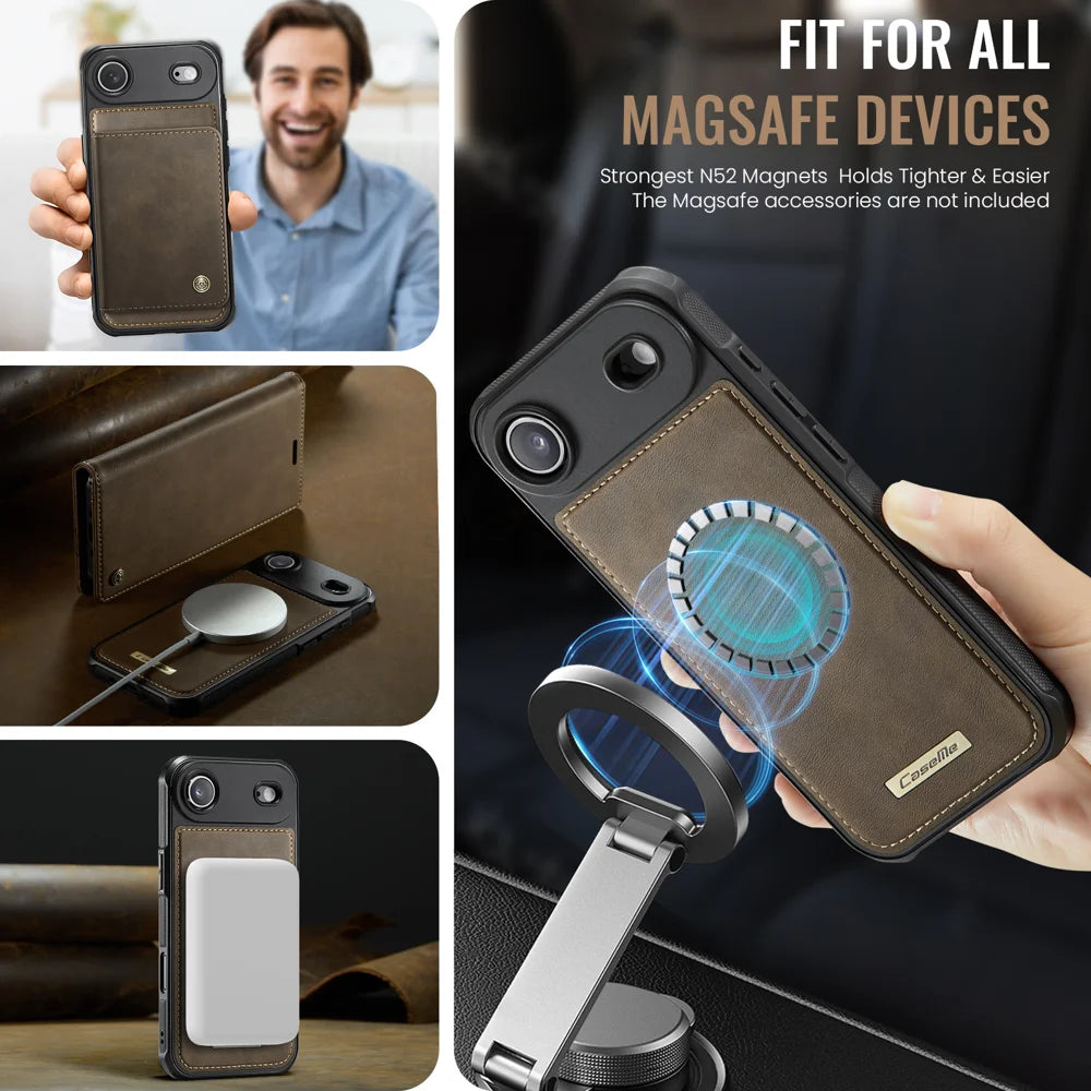 CASEME For iPhone Air Case  C49 Compatible with MagSafe RFID Blocking Detachable Wallet Leather Phone Cover - Coffee - 6