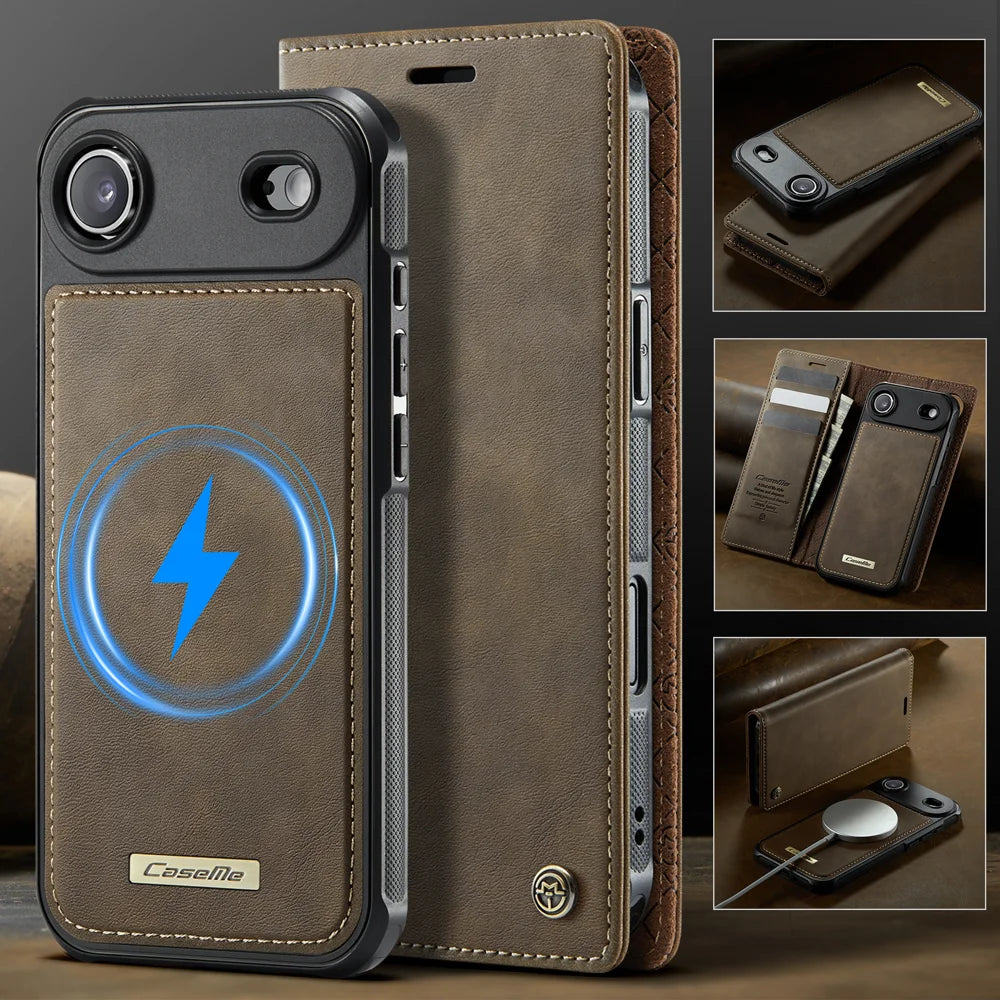 CASEME For iPhone Air Case  C49 Compatible with MagSafe RFID Blocking Detachable Wallet Leather Phone Cover - Coffee - 7