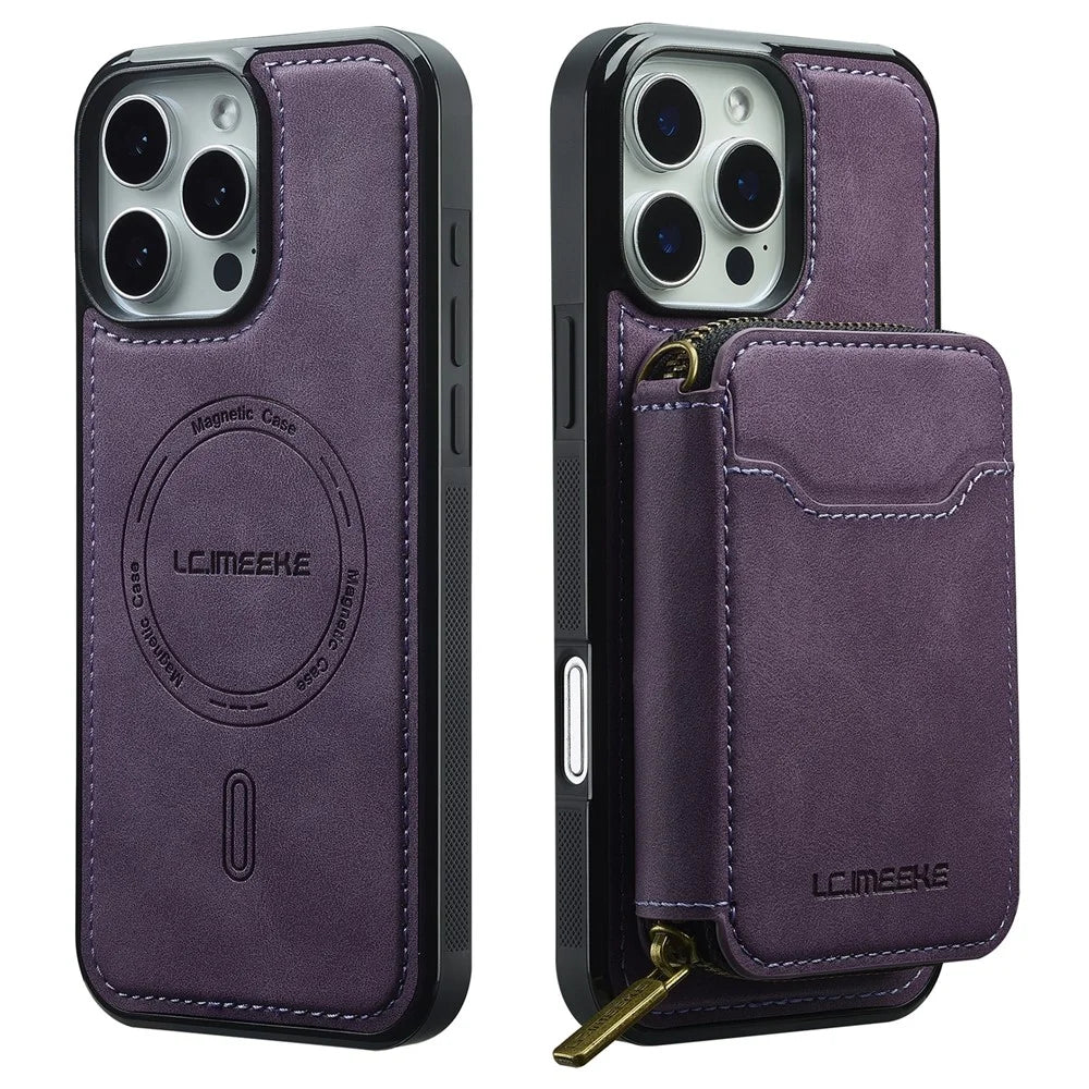 LC.IMEEKE L6 For iPhone 16 Pro Max Magnetic Case Detachable Zipper Wallet Leather Coated PC + TPU Phone Cover - Purple - 2