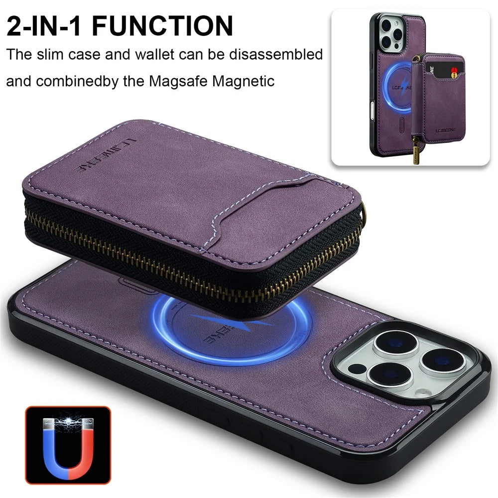 LC.IMEEKE L6 For iPhone 16 Pro Max Magnetic Case Detachable Zipper Wallet Leather Coated PC + TPU Phone Cover - Purple - 4