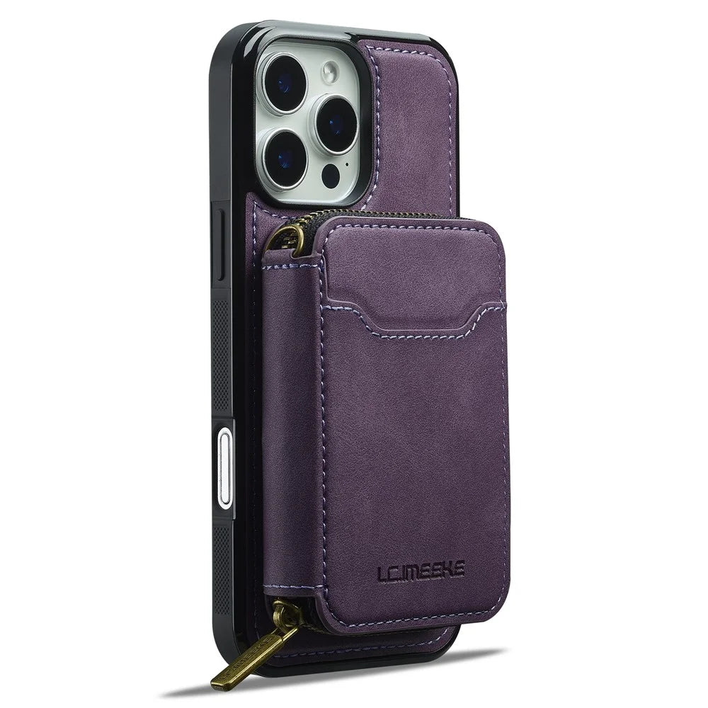 LC.IMEEKE L6 For iPhone 16 Pro Magnetic Case Detachable Zipper Wallet Leather Coated PC + TPU Phone Cover - Purple - 3