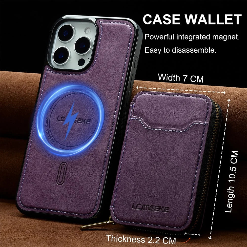LC.IMEEKE L6 For iPhone 16 Pro Magnetic Case Detachable Zipper Wallet Leather Coated PC + TPU Phone Cover - Purple - 6
