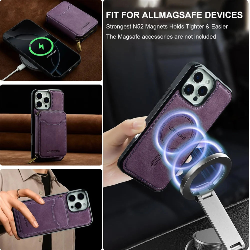 LC.IMEEKE L6 For iPhone 16 Pro Magnetic Case Detachable Zipper Wallet Leather Coated PC + TPU Phone Cover - Purple - 7