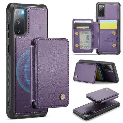 JEEHOOD For Samsung Galaxy S20 FE Case  J05 Leather Mobile Cover with Detachable Magnetic Card Bag - Purple - 1