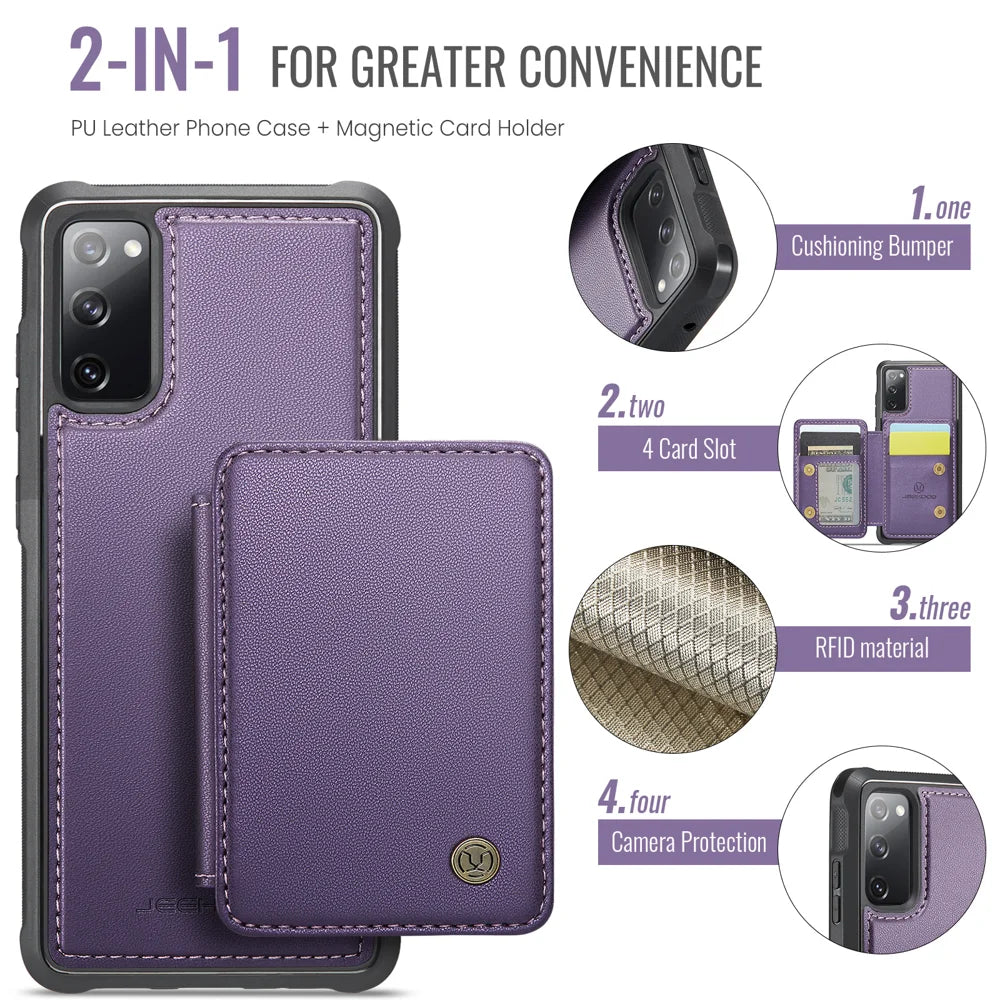 JEEHOOD For Samsung Galaxy S20 FE Case  J05 Leather Mobile Cover with Detachable Magnetic Card Bag - Purple - 2