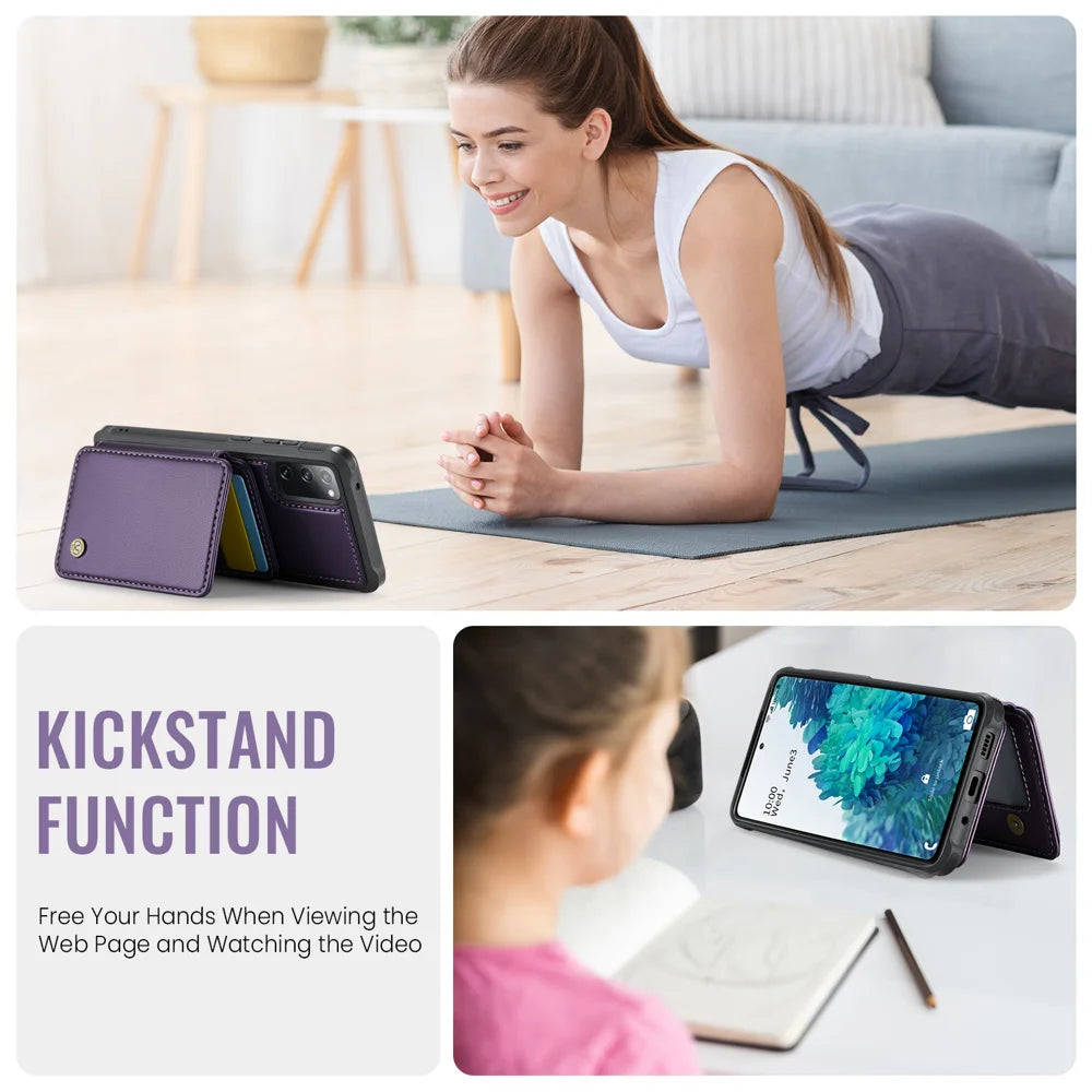 JEEHOOD For Samsung Galaxy S20 FE Case  J05 Leather Mobile Cover with Detachable Magnetic Card Bag - Purple - 3