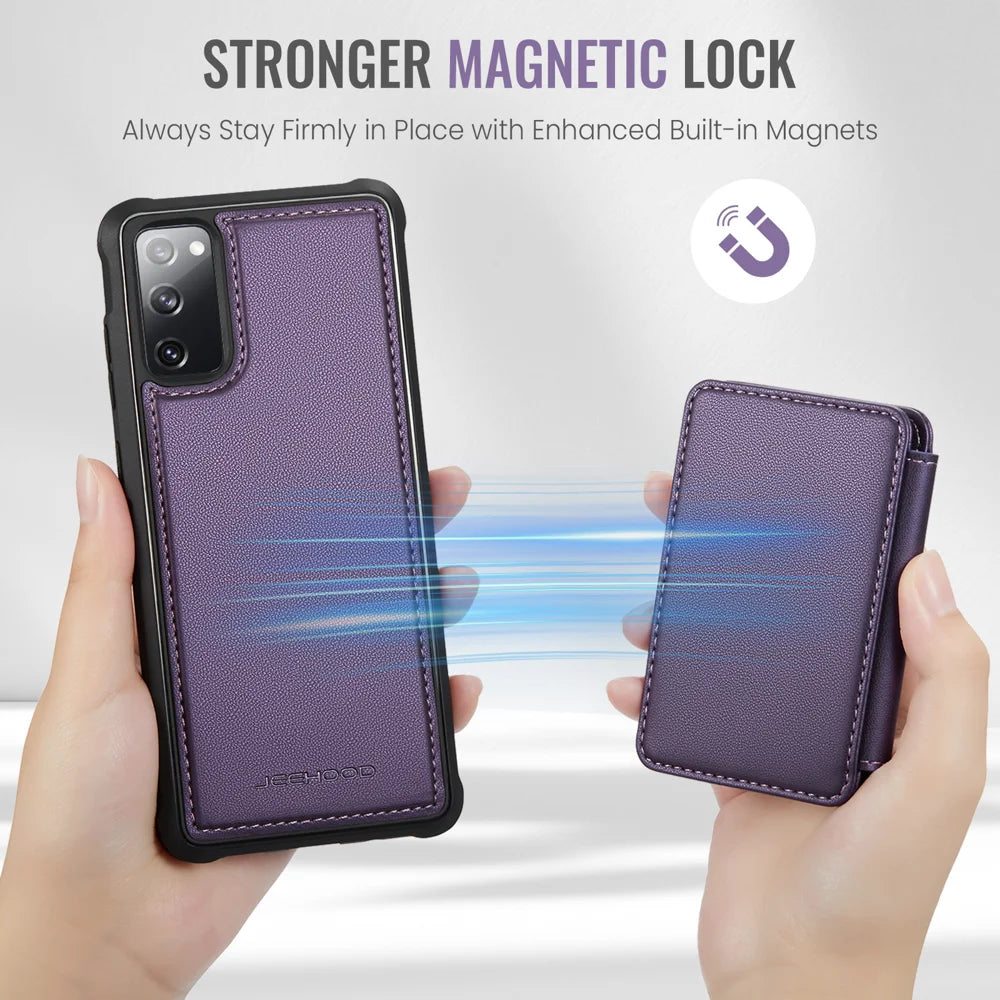 JEEHOOD For Samsung Galaxy S20 FE Case  J05 Leather Mobile Cover with Detachable Magnetic Card Bag - Purple - 6