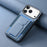 For iPhone 17 Pro Case with Card Holder Kickstand Fiber Pattern Leather Back Cover - Blue - 3