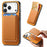 For iPhone 18 Pro / 17 Pro Case Detachable Magnetic Card Bag Leather Phone Back Cover - Orange - 1
