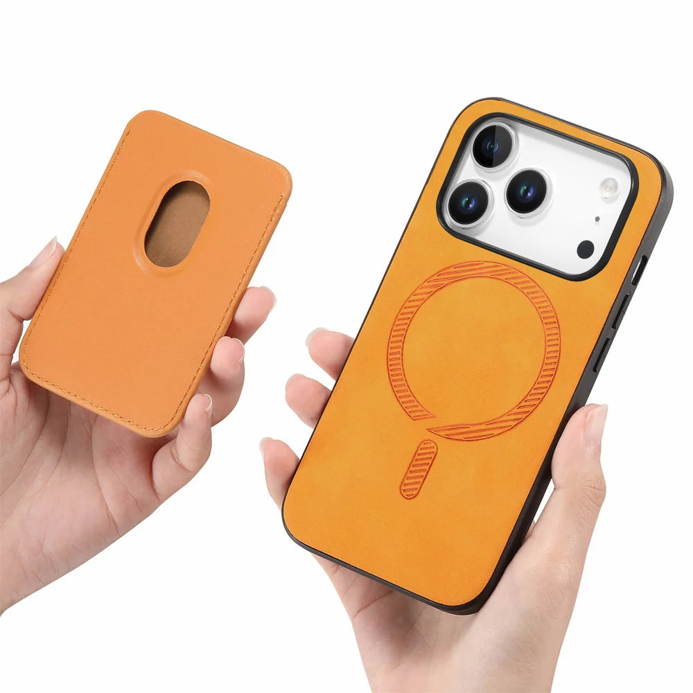 For iPhone 18 Pro / 17 Pro Case Detachable Magnetic Card Bag Leather Phone Back Cover - Orange - 2