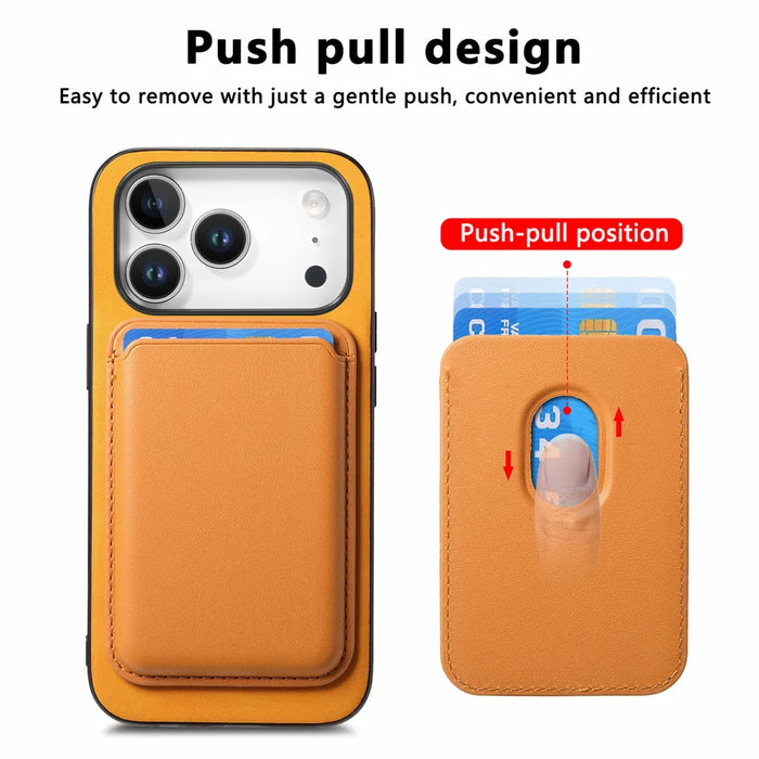 For iPhone 18 Pro / 17 Pro Case Detachable Magnetic Card Bag Leather Phone Back Cover - Orange - 7