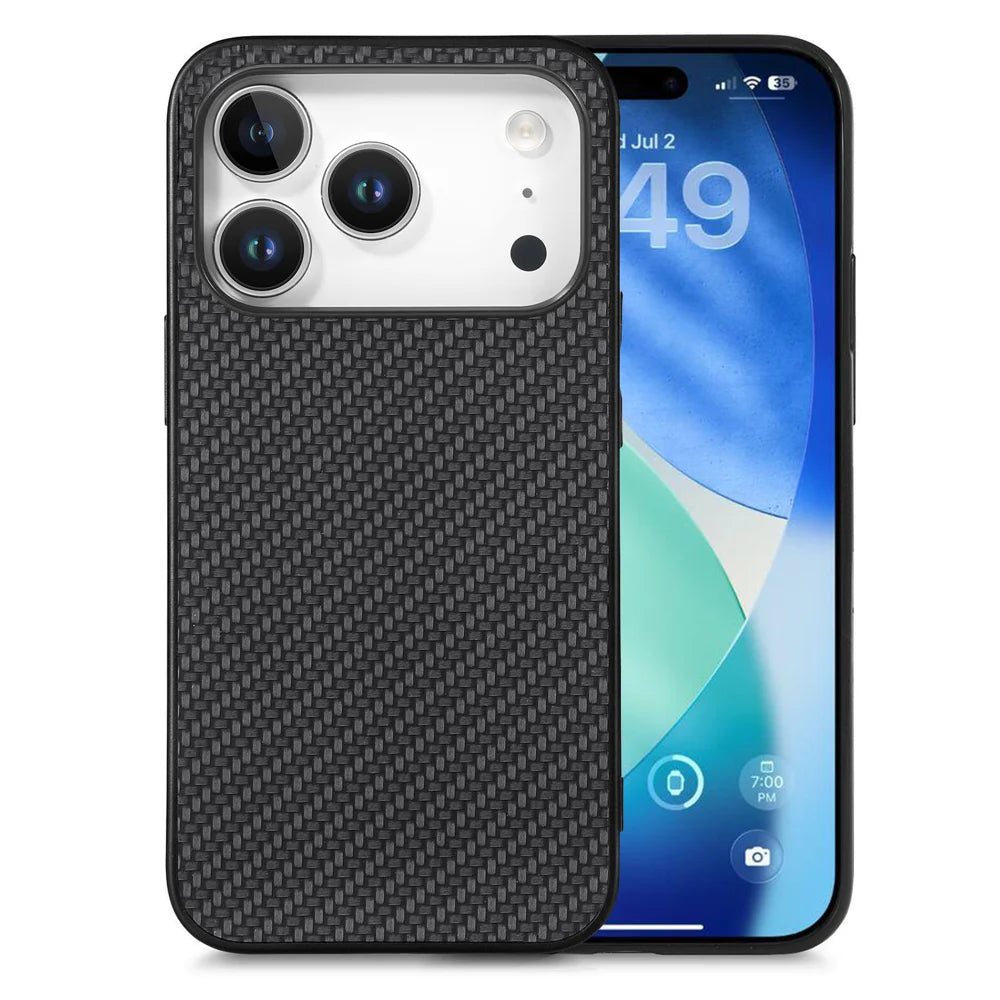For iPhone 17 Pro Case Carbon Fiber Texture PU+PC+TPU Phone Back Cover - Black - 1