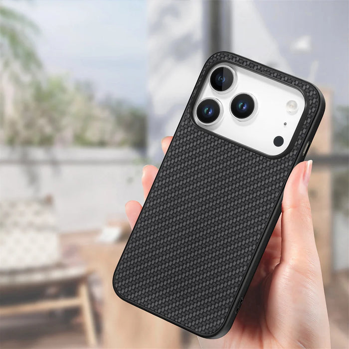 For iPhone 17 Pro Case Carbon Fiber Texture PU+PC+TPU Phone Back Cover - Black - 5