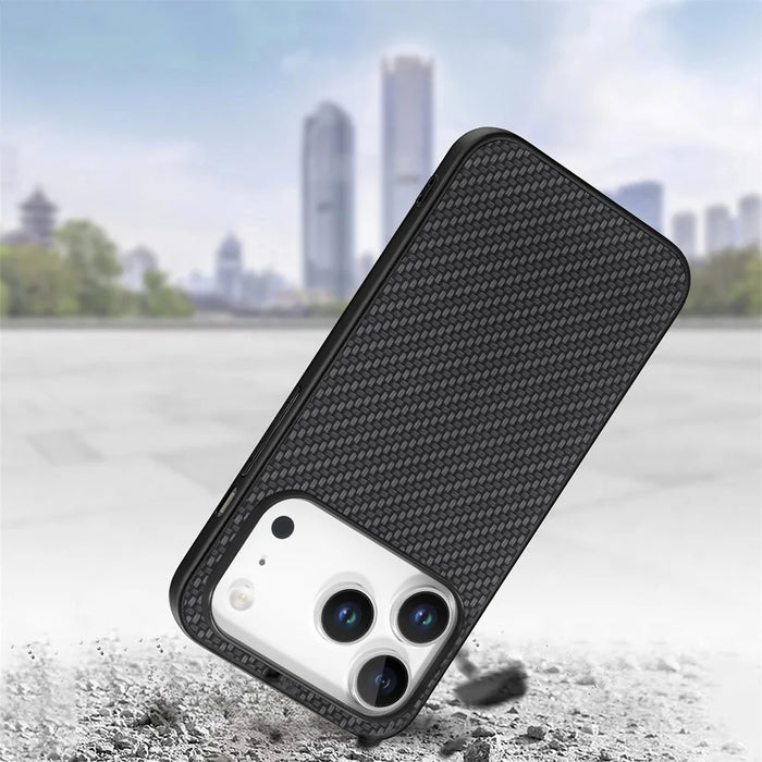 For iPhone 17 Pro Case Carbon Fiber Texture PU+PC+TPU Phone Back Cover - Black - 6