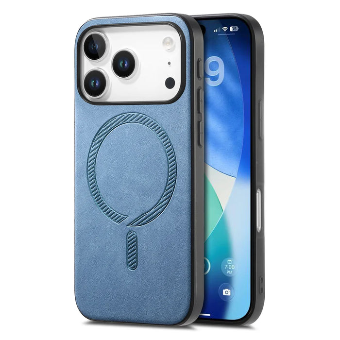 For iPhone 17 Pro Leather Back Case Compatible with MagSafe Skin-touch Phone Cover - Blue - 1