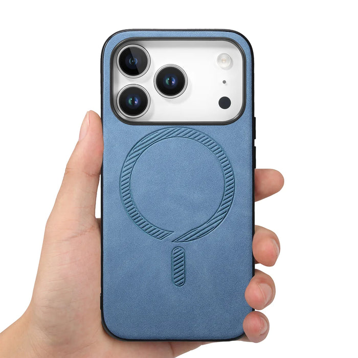 For iPhone 17 Pro Leather Back Case Compatible with MagSafe Skin-touch Phone Cover - Blue - 2