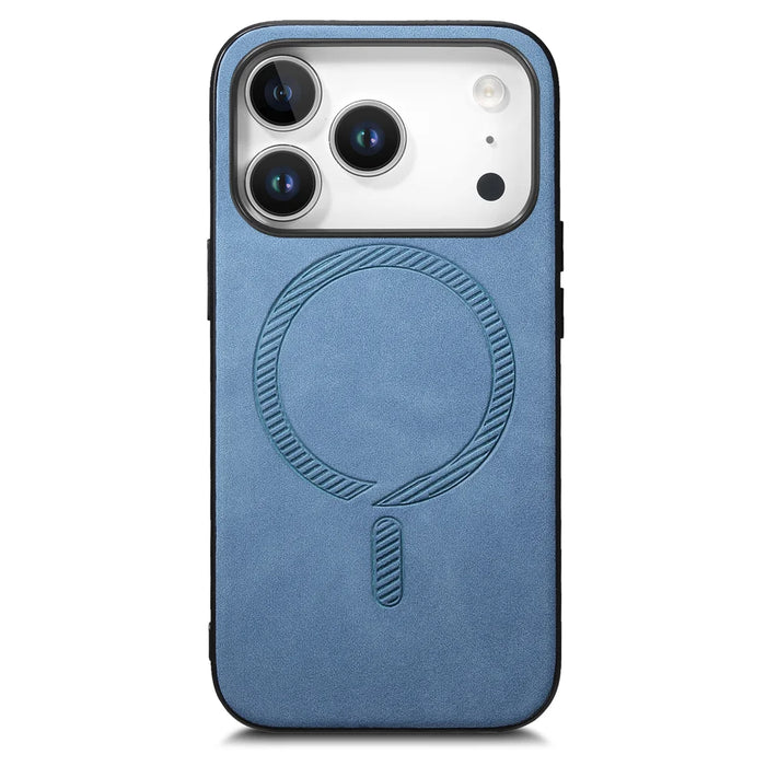 For iPhone 17 Pro Leather Back Case Compatible with MagSafe Skin-touch Phone Cover - Blue - 3