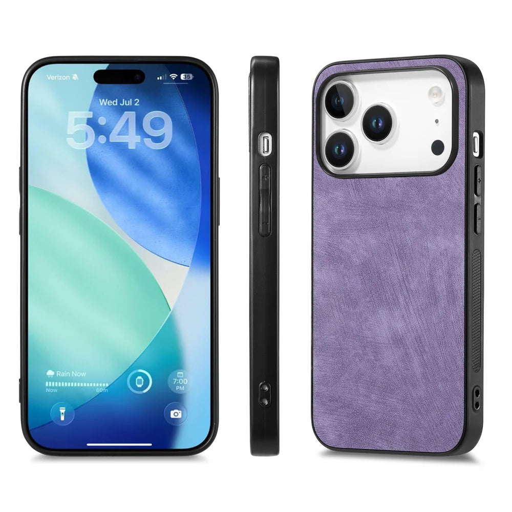 For iPhone 17 Pro Case Shockproof Slim Retro Leather Phone Back Cover - Purple - 1