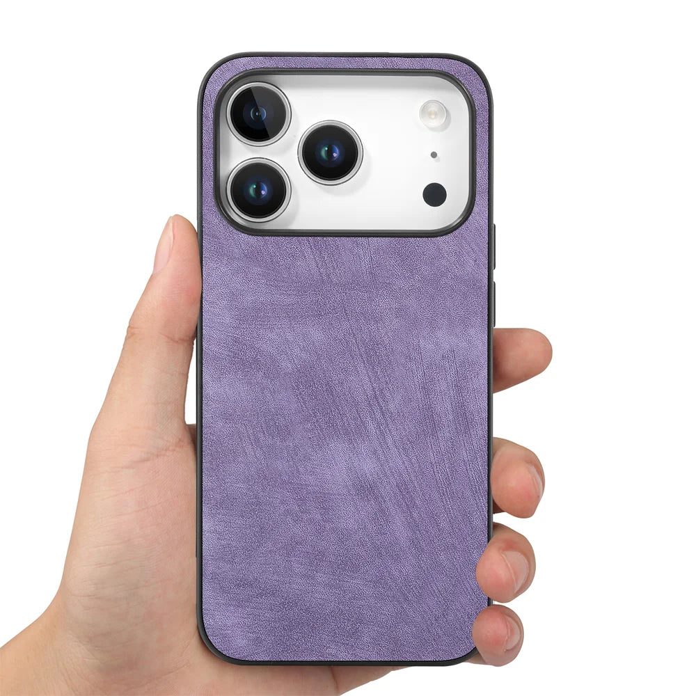 For iPhone 17 Pro Case Shockproof Slim Retro Leather Phone Back Cover - Purple - 2