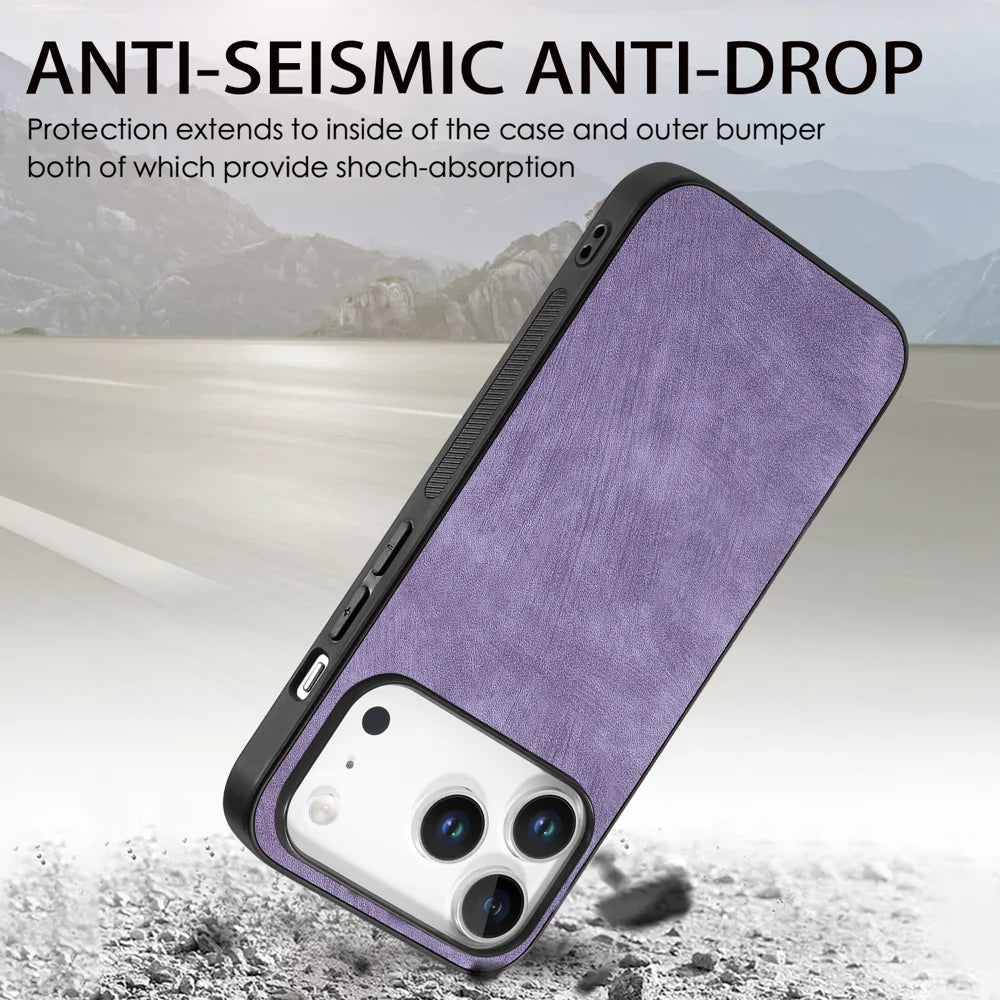 For iPhone 17 Pro Case Shockproof Slim Retro Leather Phone Back Cover - Purple - 3