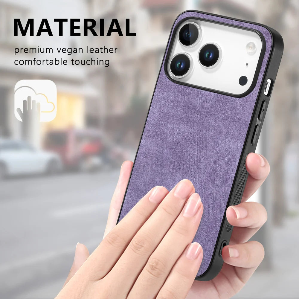For iPhone 17 Pro Case Shockproof Slim Retro Leather Phone Back Cover - Purple - 4