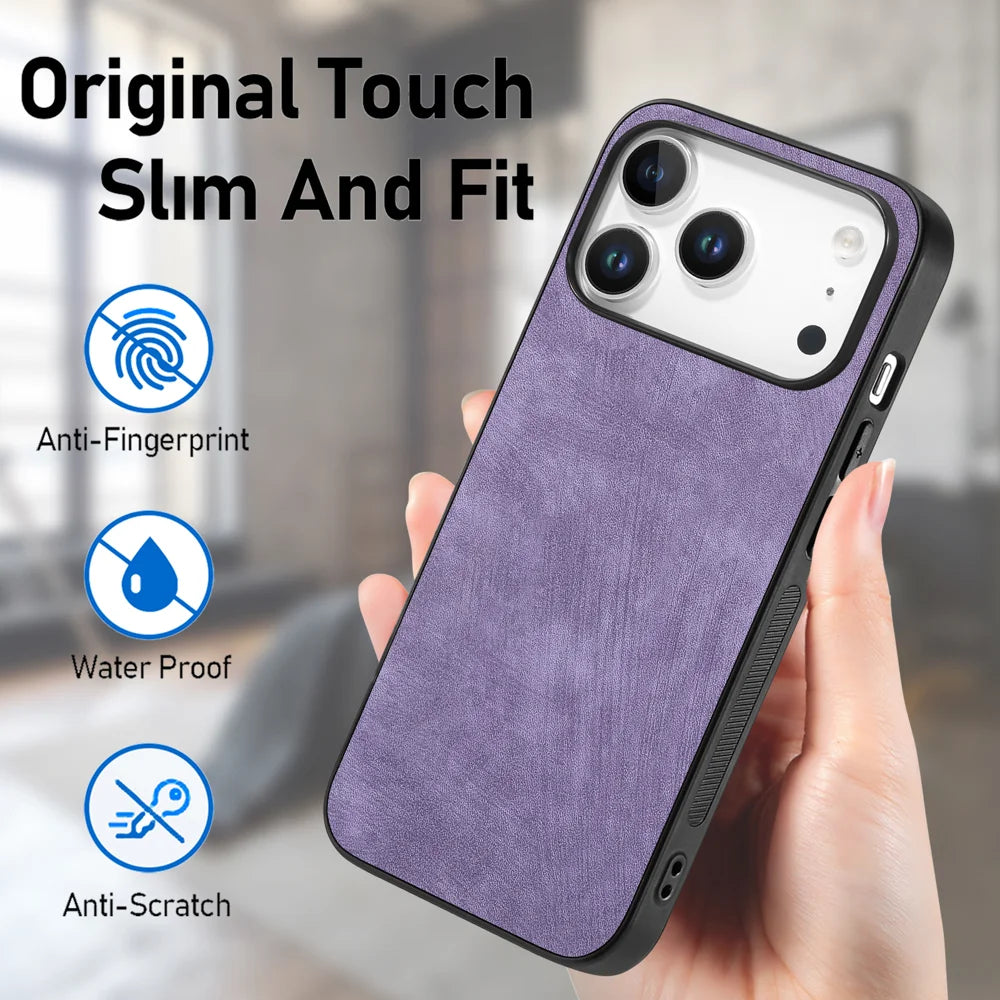 For iPhone 17 Pro Case Shockproof Slim Retro Leather Phone Back Cover - Purple - 5